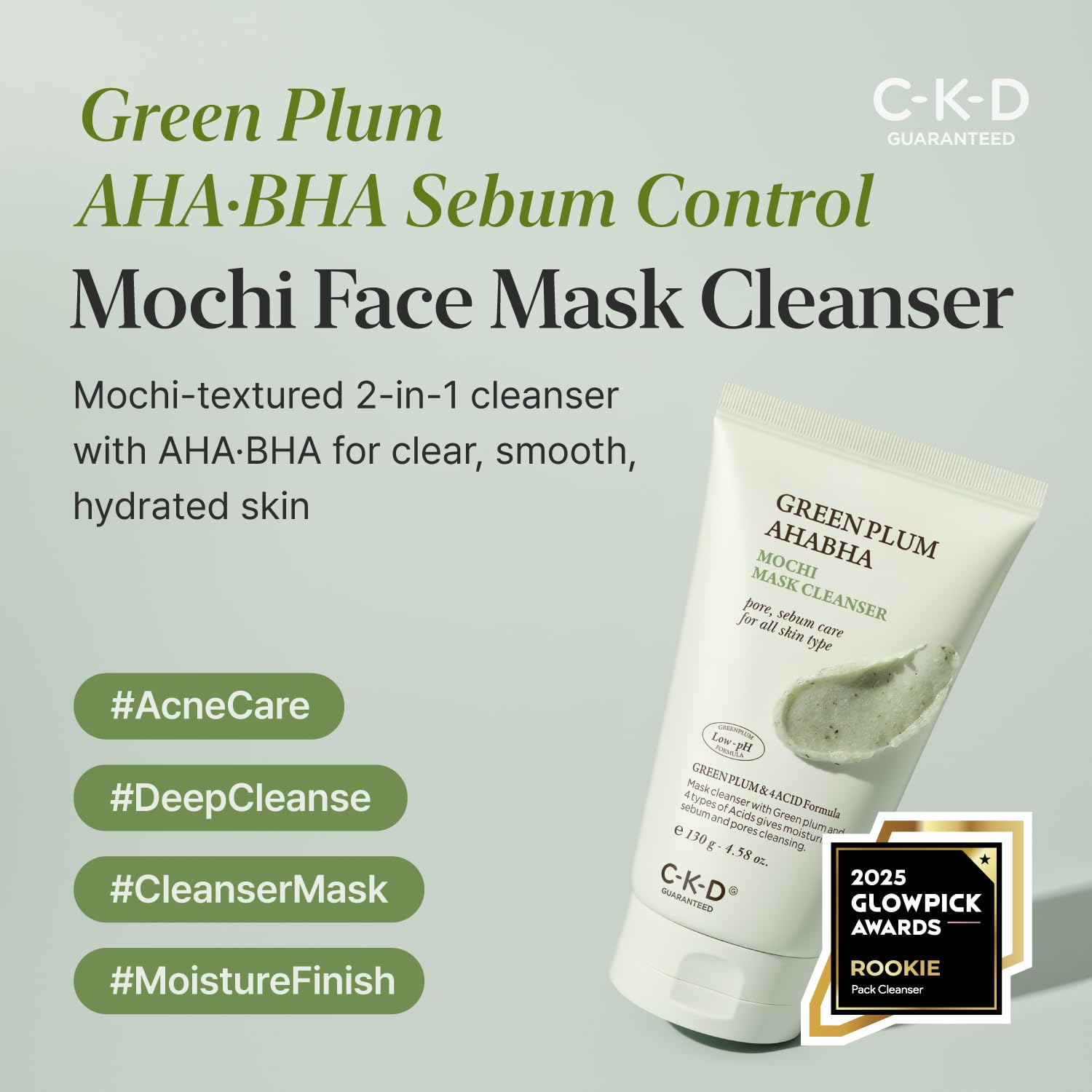 CKD Green Plum Mochi Mask Cleanser tube branding