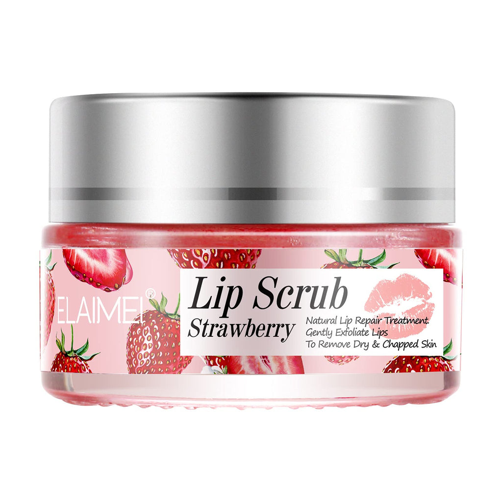 Elaimei strawberry lip scrub promotional flat lay