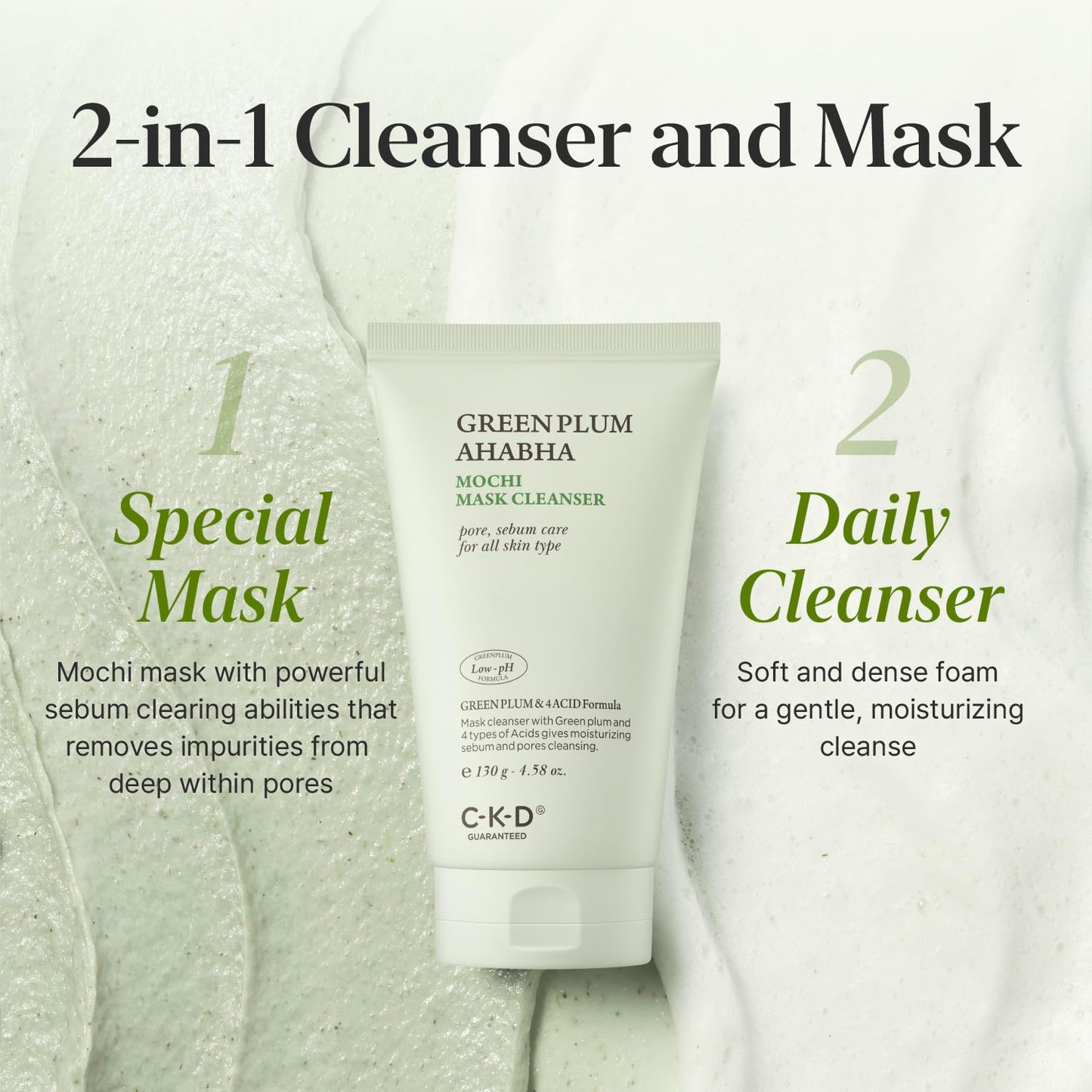 CKD Green Plum mask cleanser application on skin