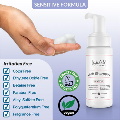 Foaming lash wash cleaner being dispensed from the 150ml pump bottle