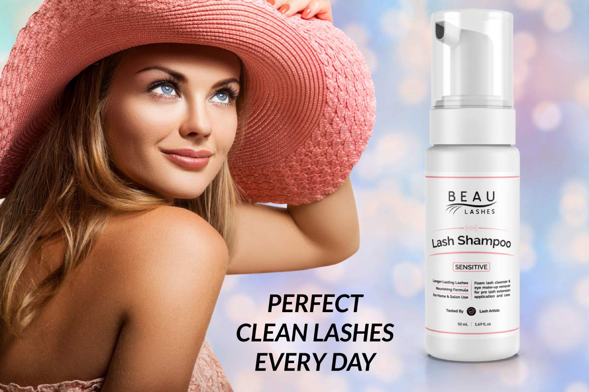 Back label of the Beau Lashes foaming cleanser showing ingredients and safety details