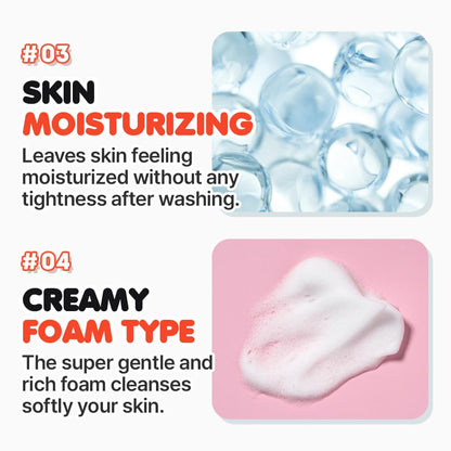 Full range presentation of the imported Korean rice foam facial cleanser package.