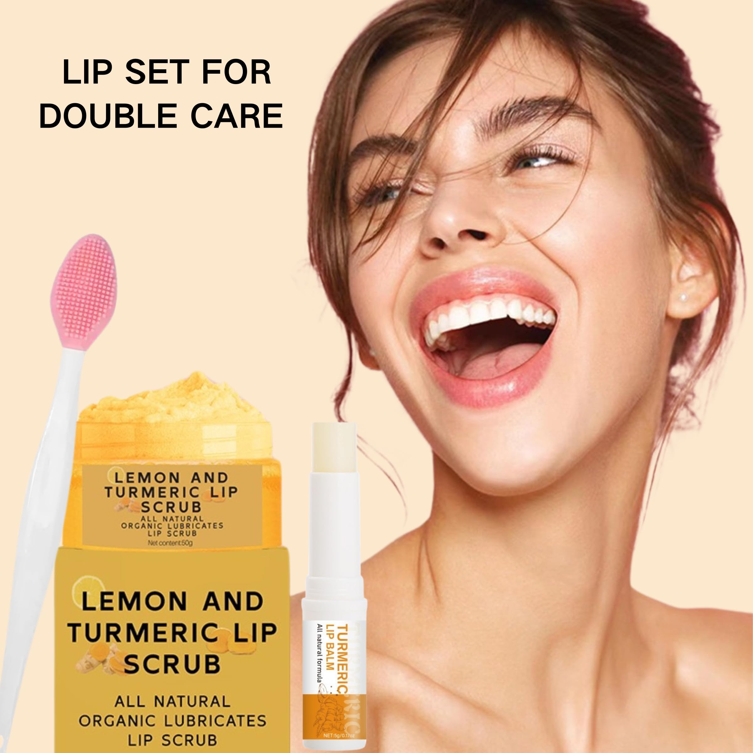 Three piece turmeric lip care kit with silicone applicator