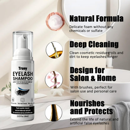 Close up of Truey eyelash shampoo mousse texture