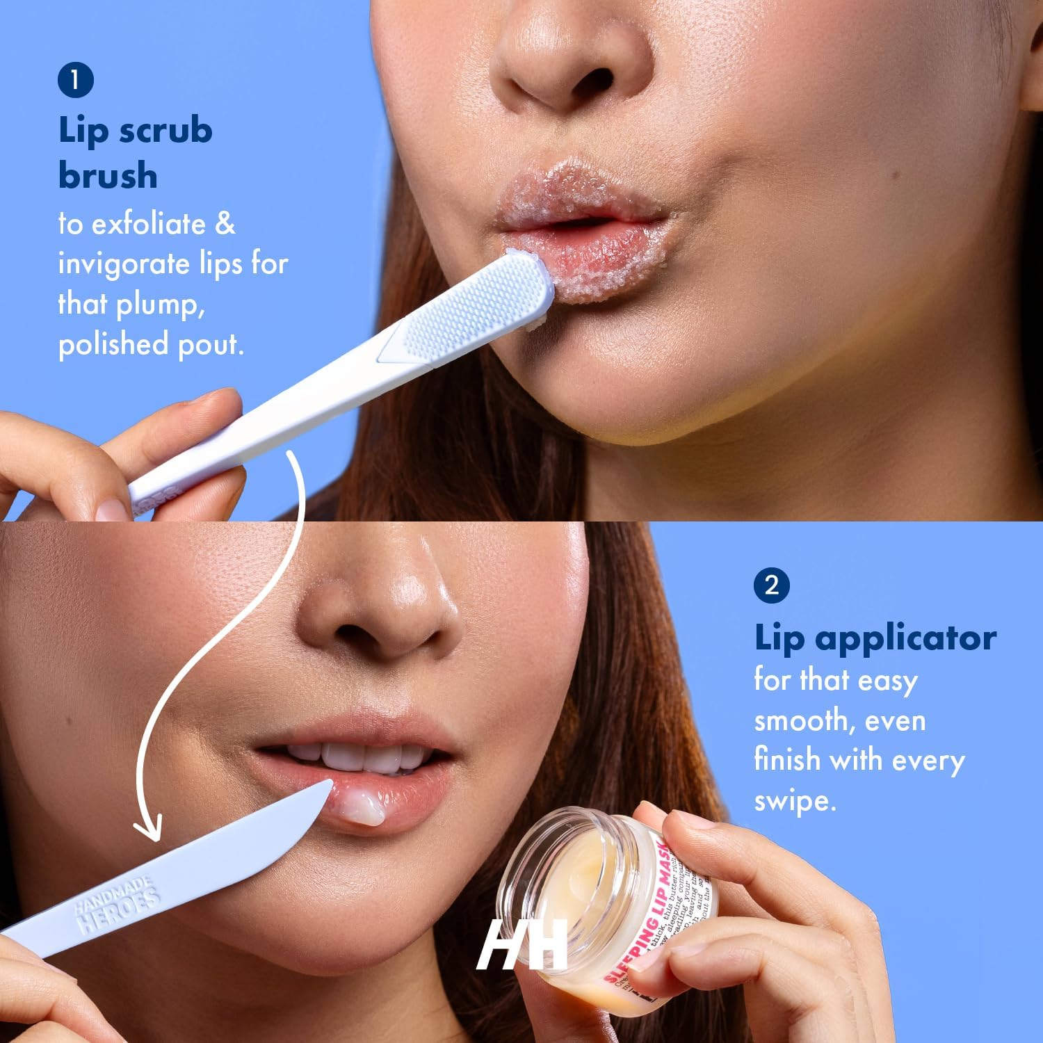 Using Handmade Heroes lip brush for exfoliation
