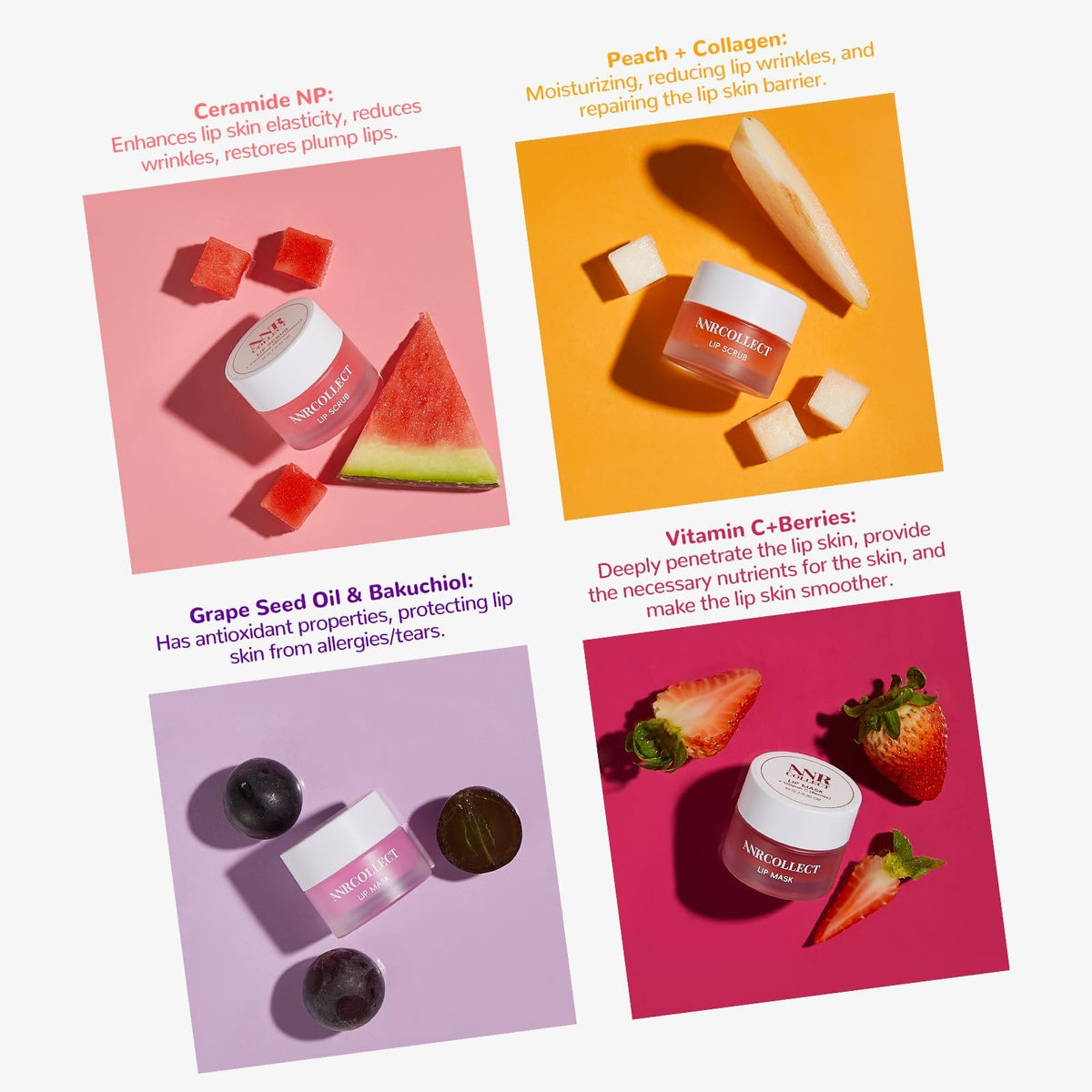 Anrcollect 4-pack lip therapy set arranged together