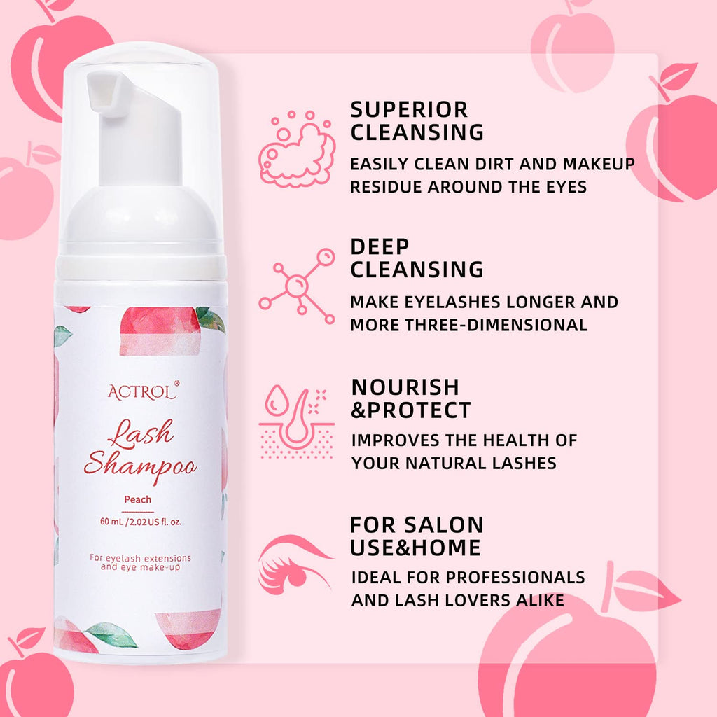 Actrol lash extension cleanser next to soft cleaning brush