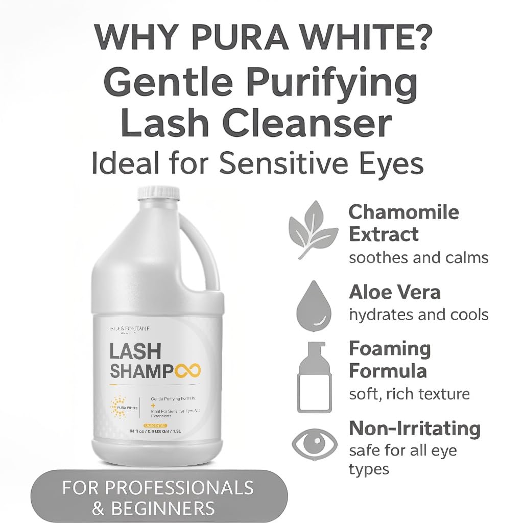 Isla And Fontane Pura White Lash Shampoo bulk size packaging label detail