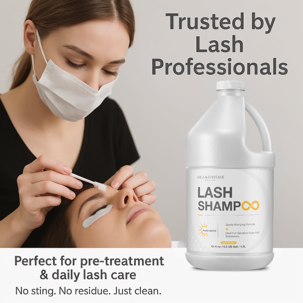 Isla and Fontane Pura White lash bath cleaning product