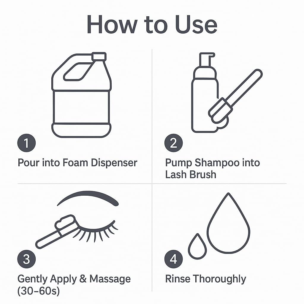 Isla And Fontane Pura White Lash Shampoo lifestyle aftercare application