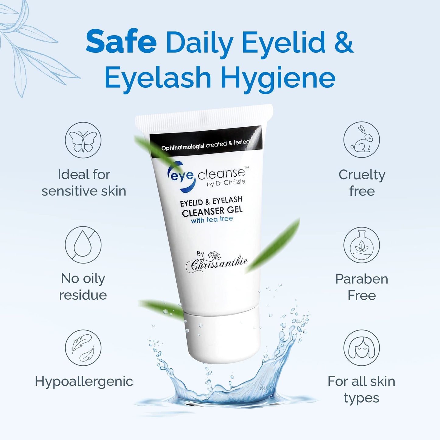 EyeCleanse by Dr Chrissie concentrated tea tree oil eyelid wash back label
