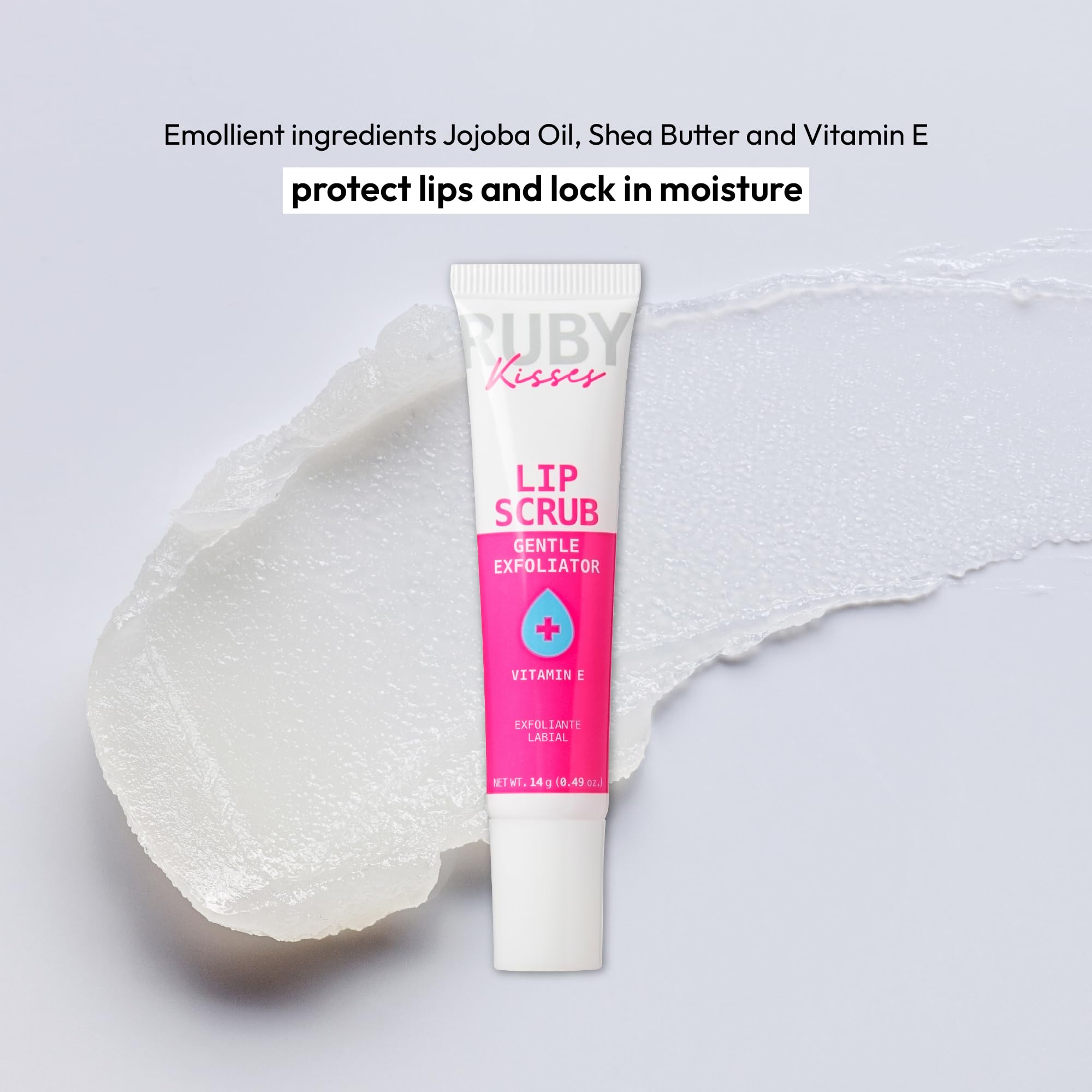 Person using Ruby Kisses lip scrub on lips
