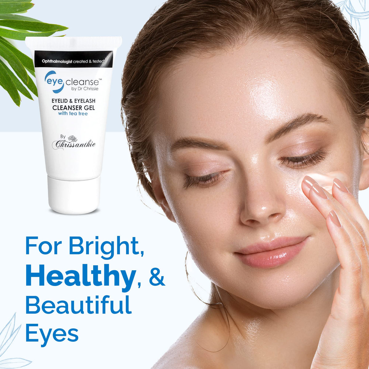 Dr Chrissie eyelid and eyelash cleanser bottle side profile