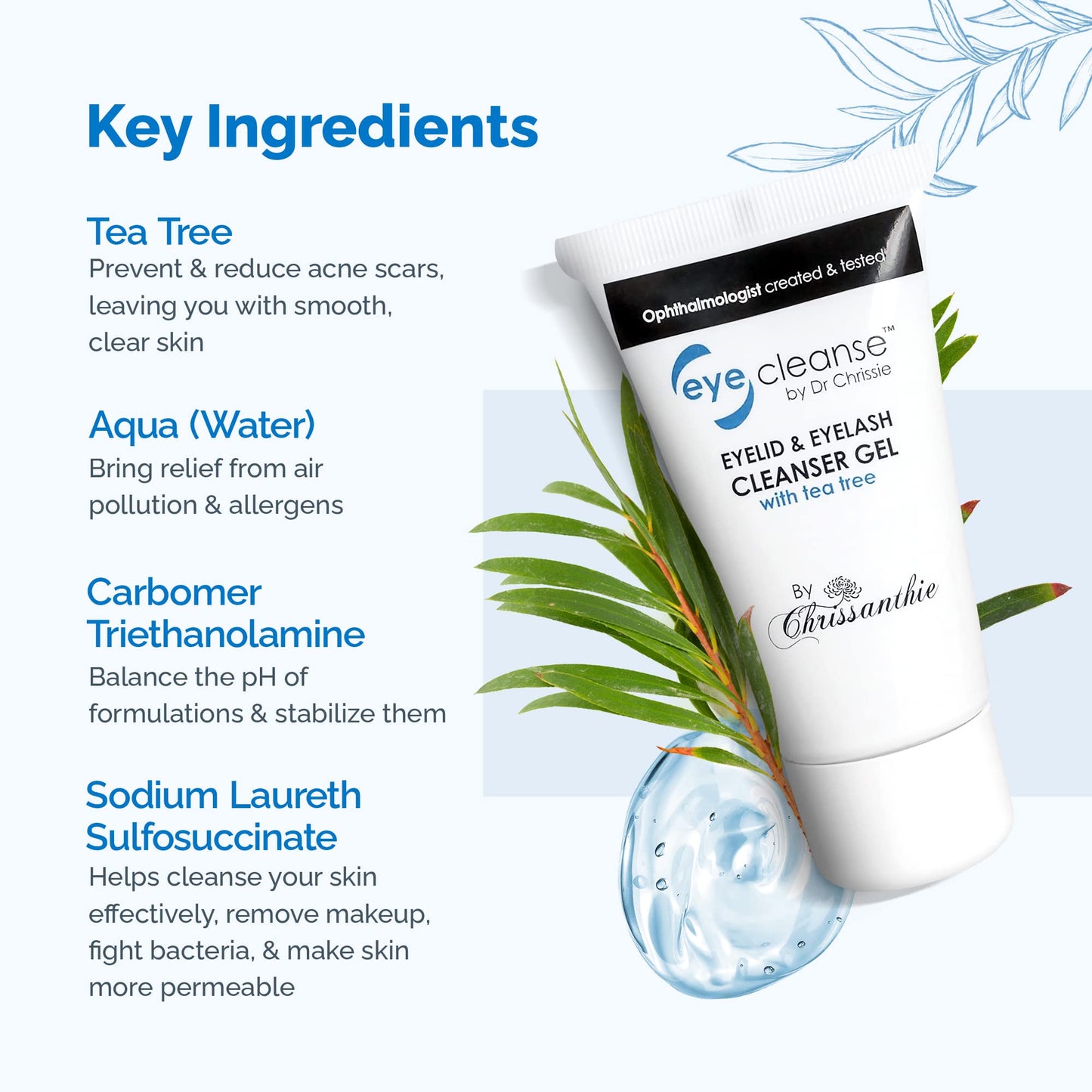 Texture shot of the clear Dr Chrissie EyeCleanse concentrated eye gel