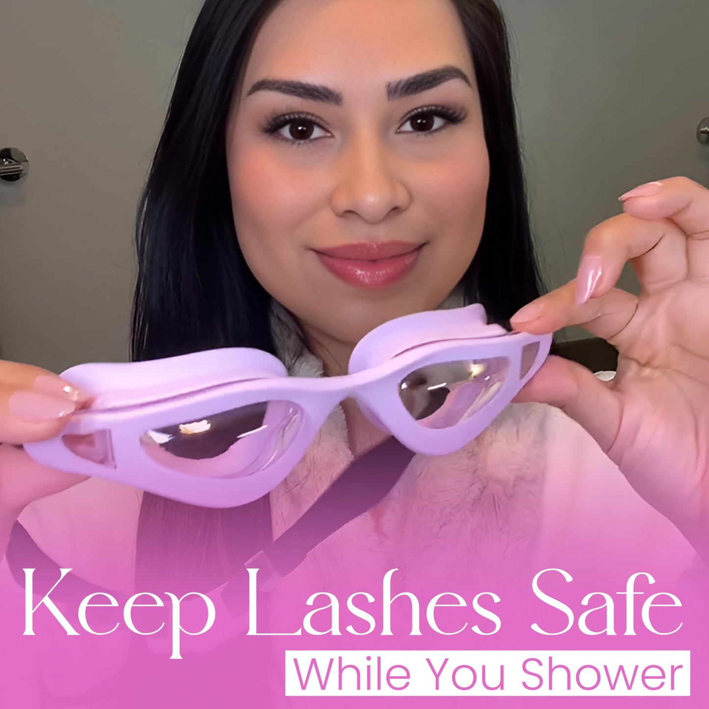 Side profile of Lasting Lashes eyelash protection goggles