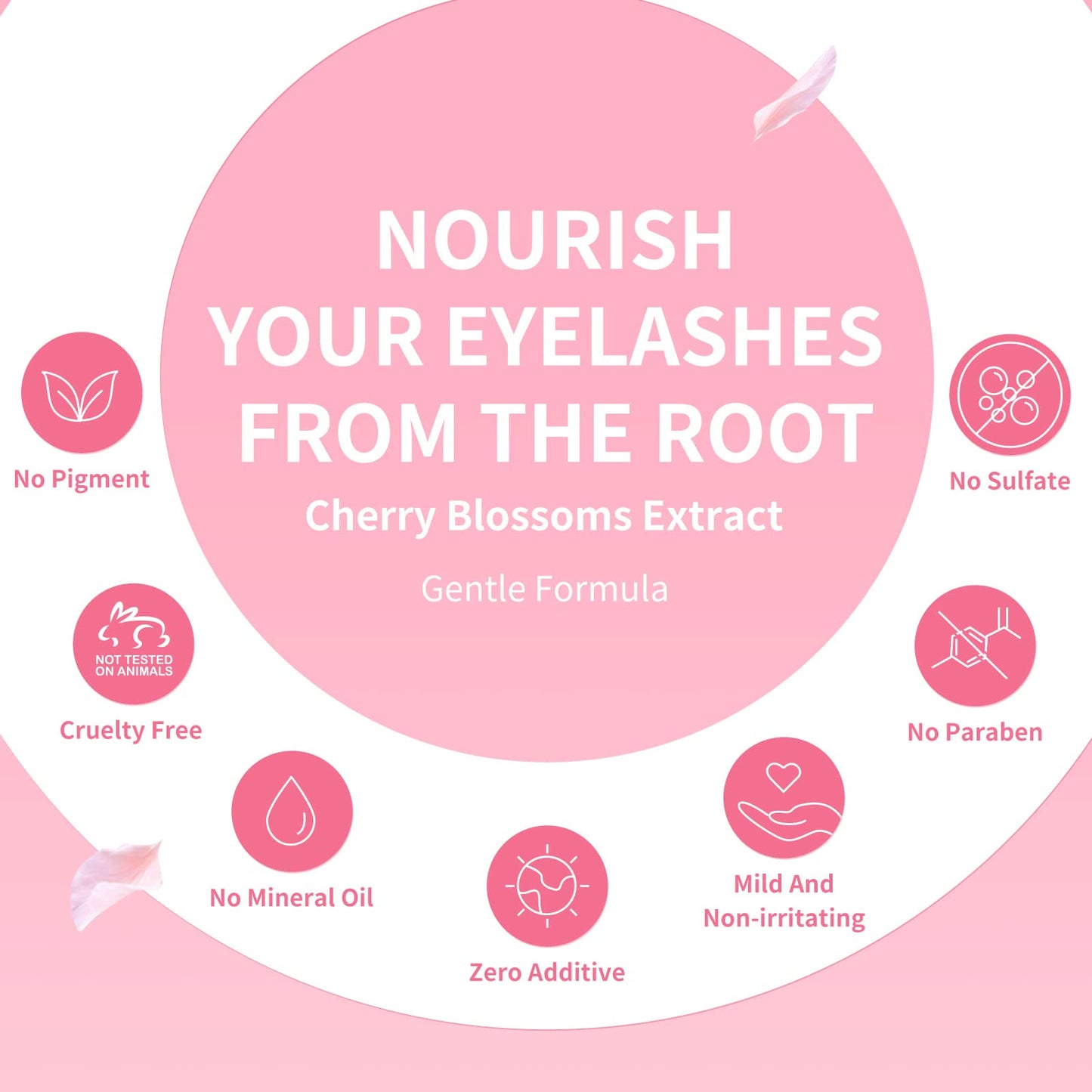 Oil free eyelash cleanser foam being dispensed from the pink cherry blossom bottle