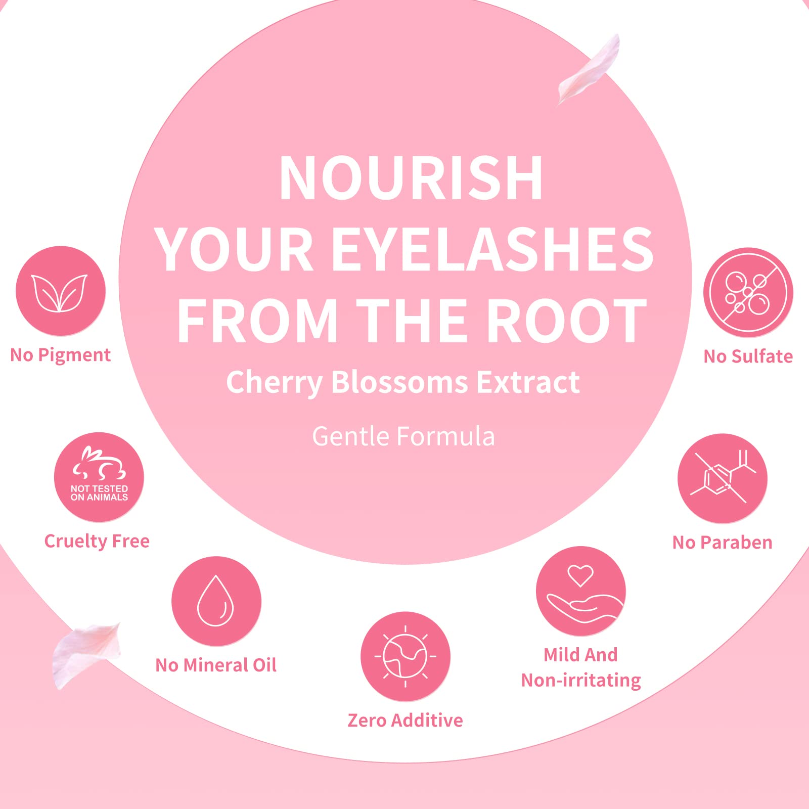 Oil free eyelash cleanser foam being dispensed from the pink cherry blossom bottle