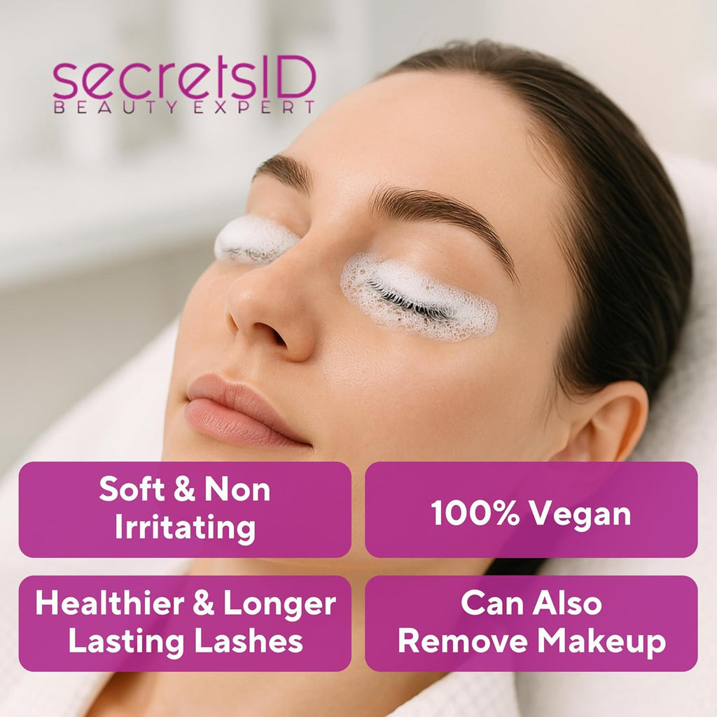 Demonstration of lash shampoo application on eyelash extensions with soft brush