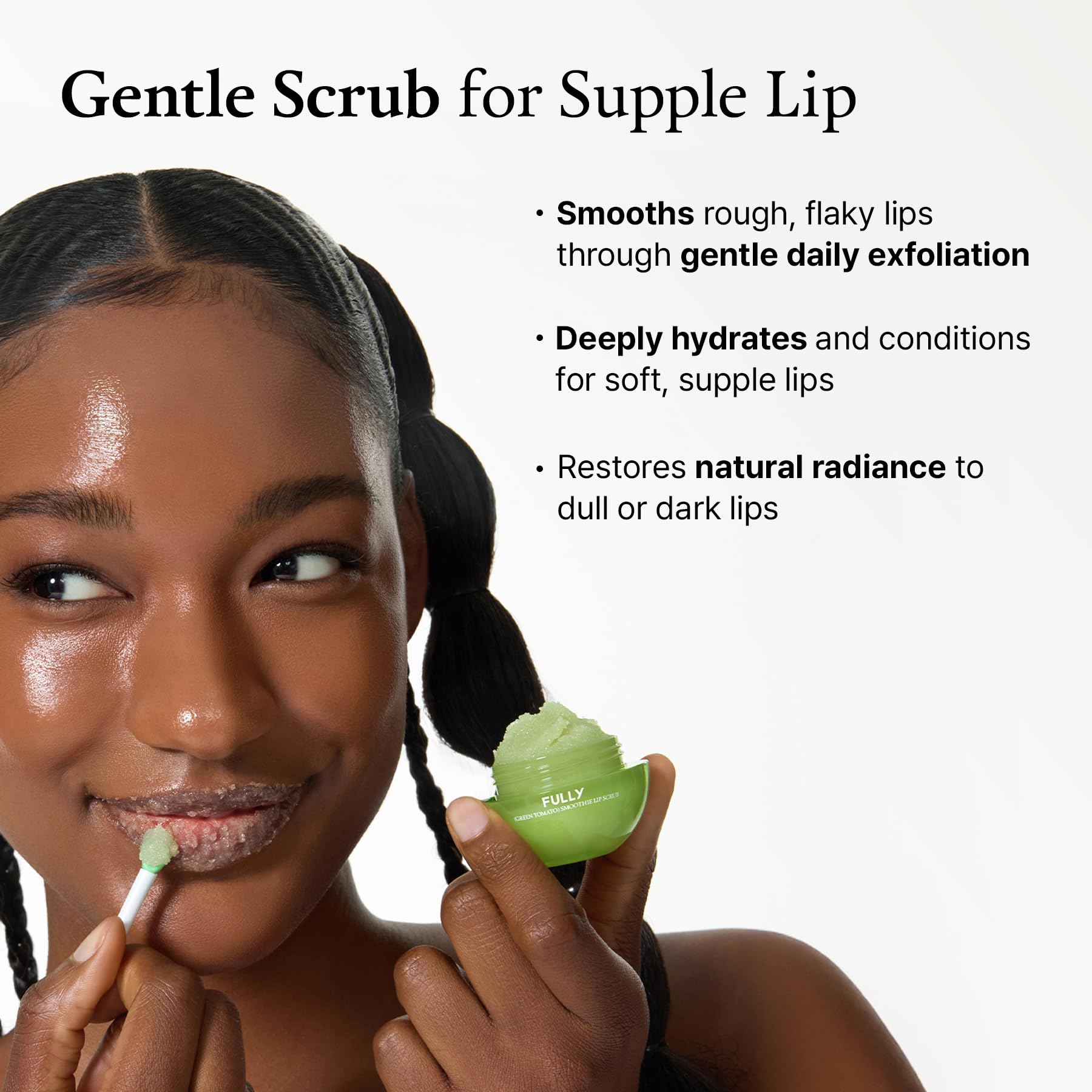 Fully Green Tomato Sugar Lip Scrub texture showing sugar crystals