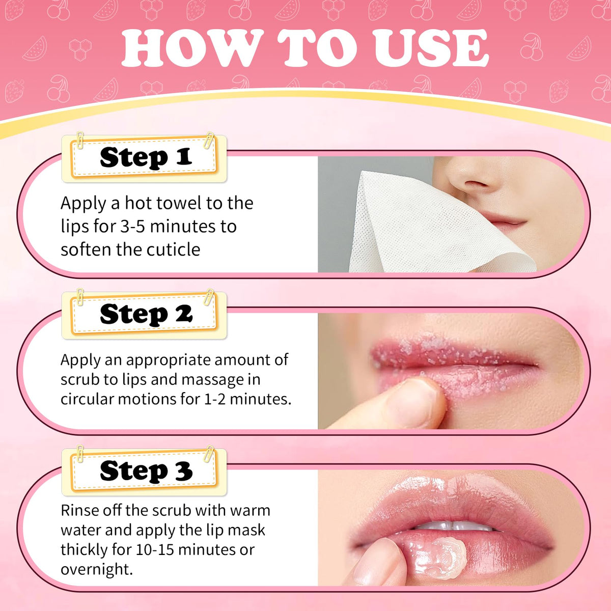 Textured application of lip scrub on skin