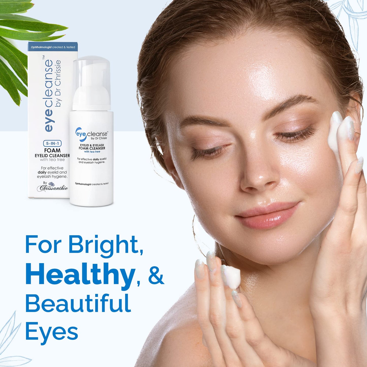 Authentic USA imported eye hygiene foam cleanser displayed on a clean countertop.