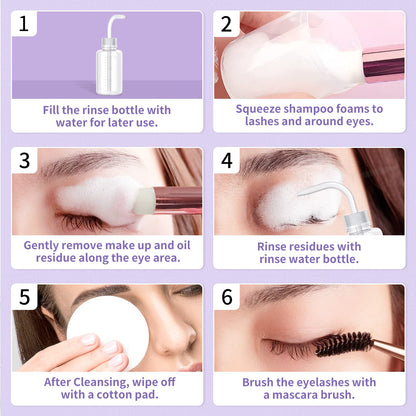 LANBENA 100ml lash shampoo kit contents highlighting the cleansing brush