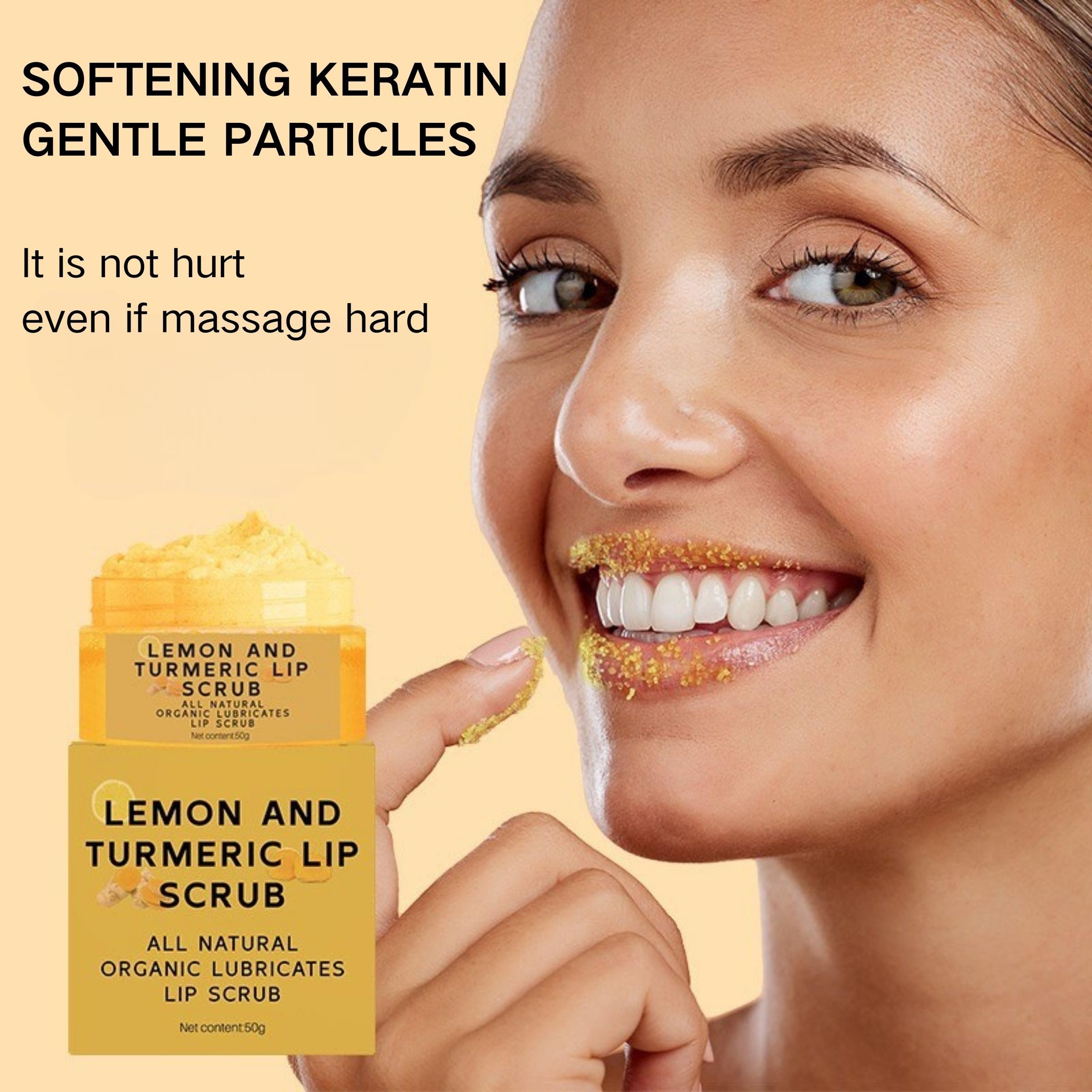 Yjlyqf turmeric lemon lip exfoliator being applied