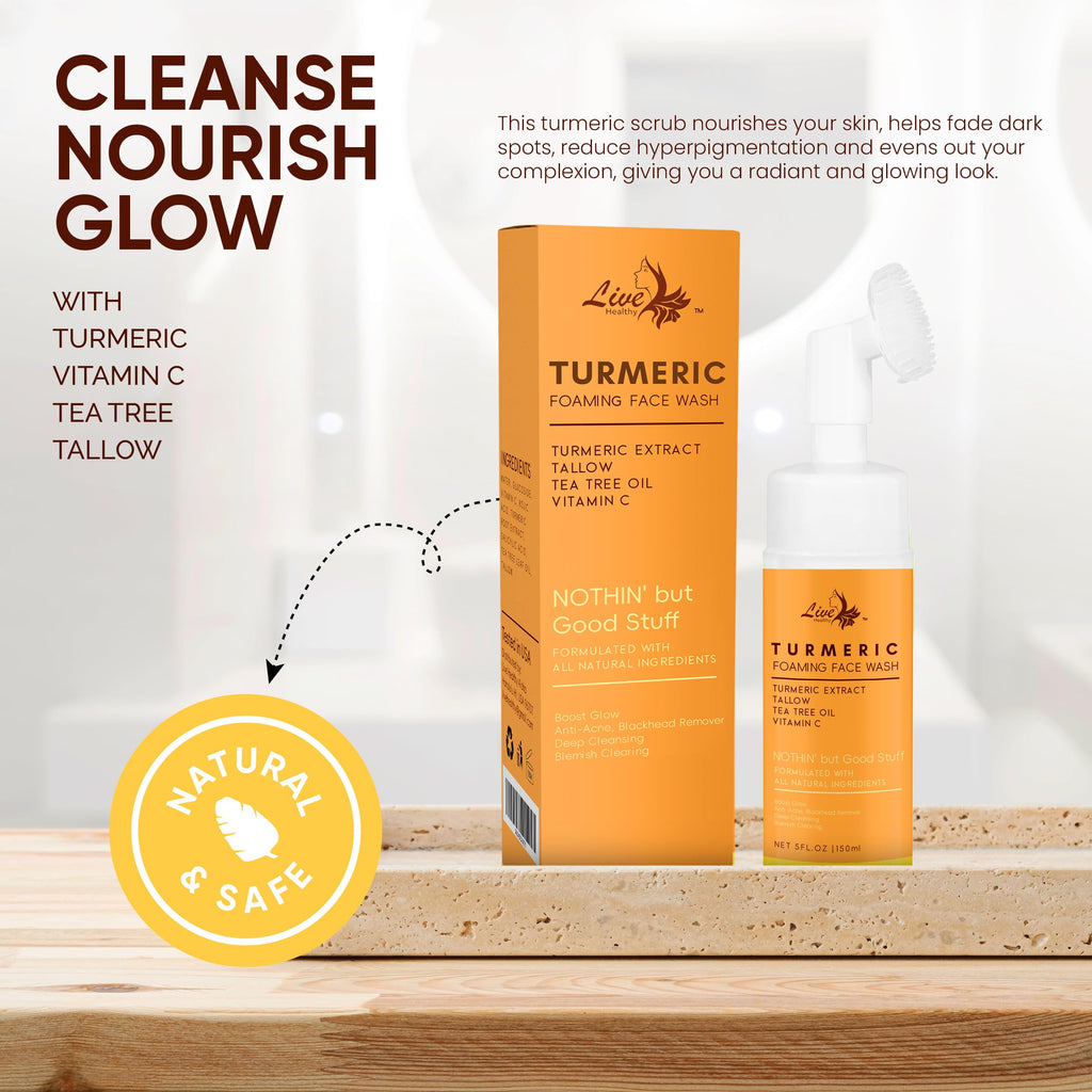 Live Healthy turmeric foaming face wash silicone brush applicator close up
