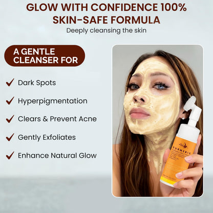 Live Healthy turmeric facial cleanser being applied with silicone brush