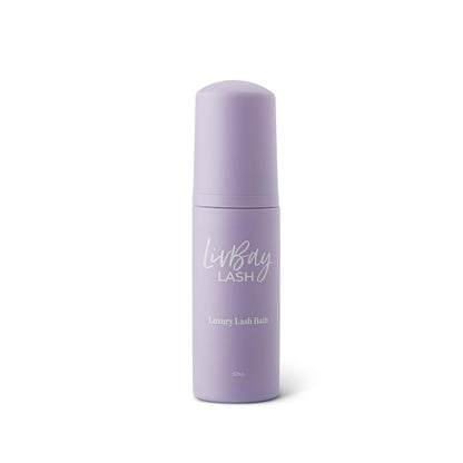 LivBay foaming eyelash cleanser bottle with purple branding