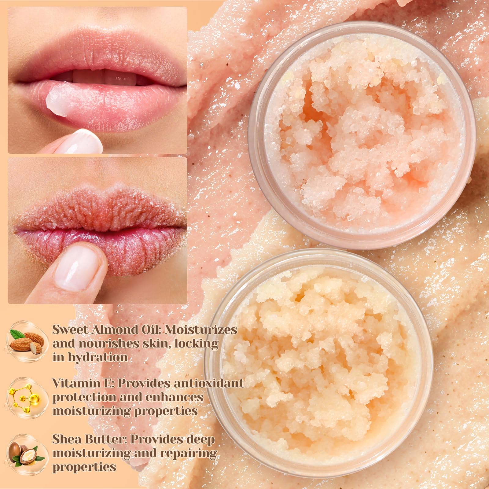 Handcrafted sugar lip scrub in a small jar