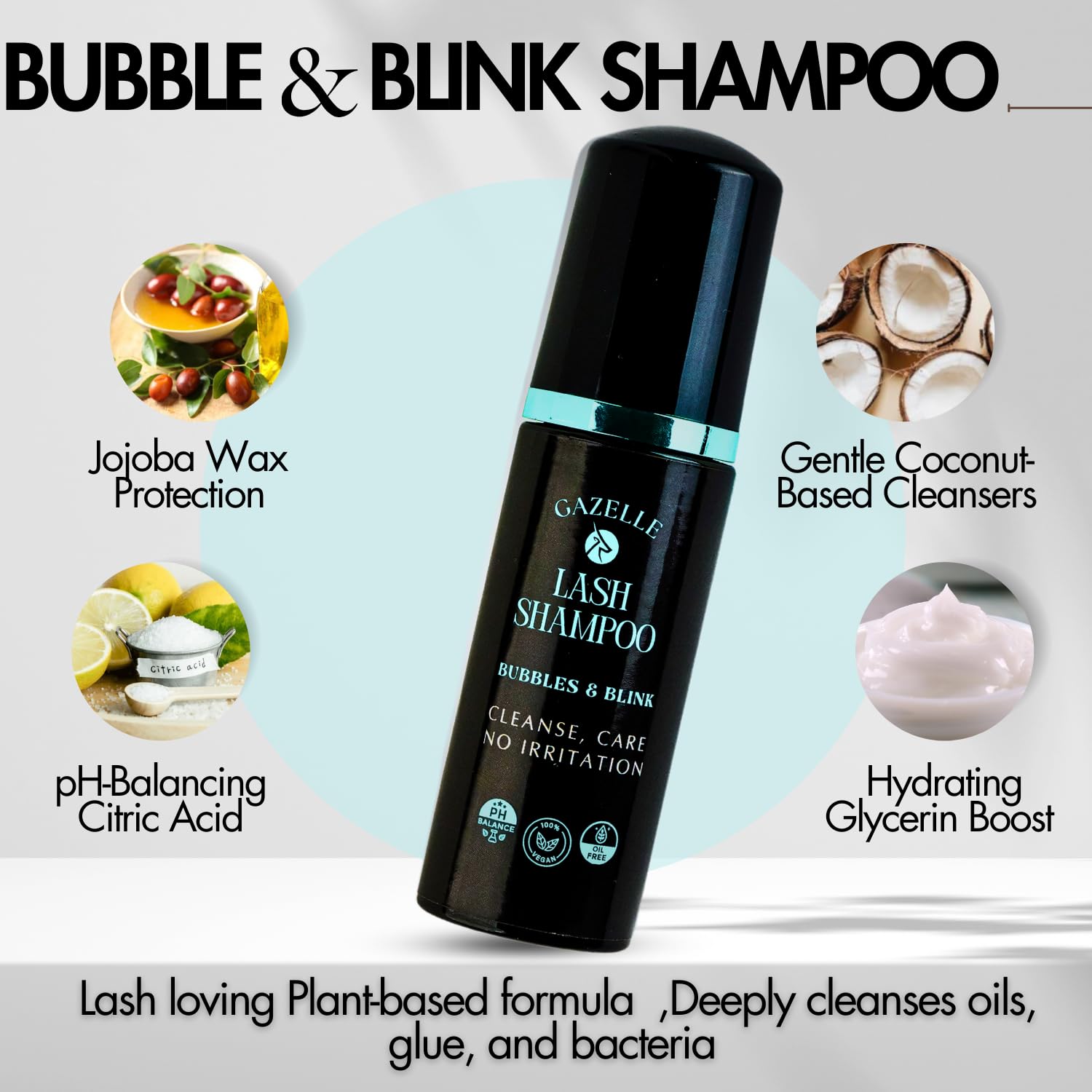Gazelle lash cleanser foaming action on eyelashes