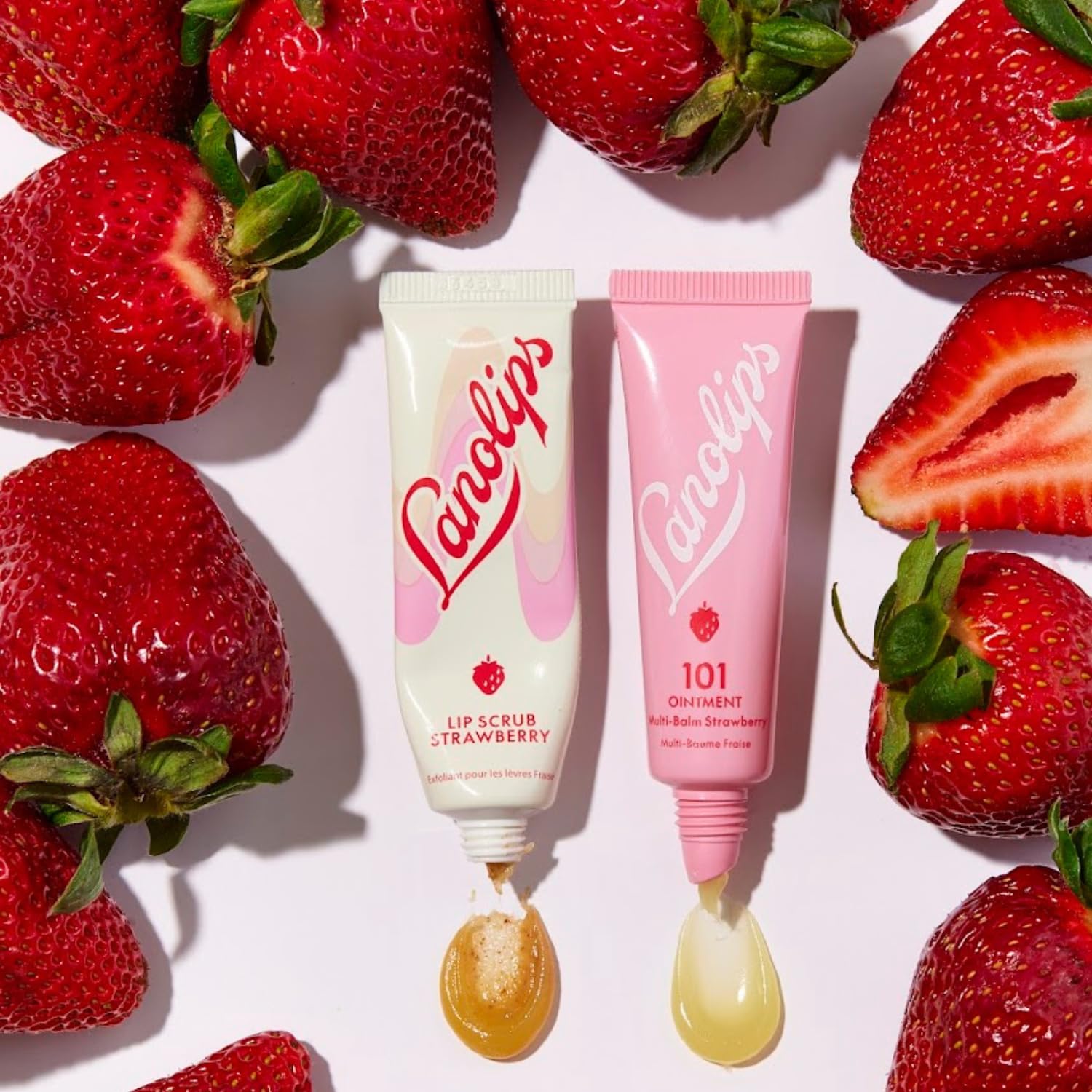 Open jar of Lanolips strawberry lip exfoliator
