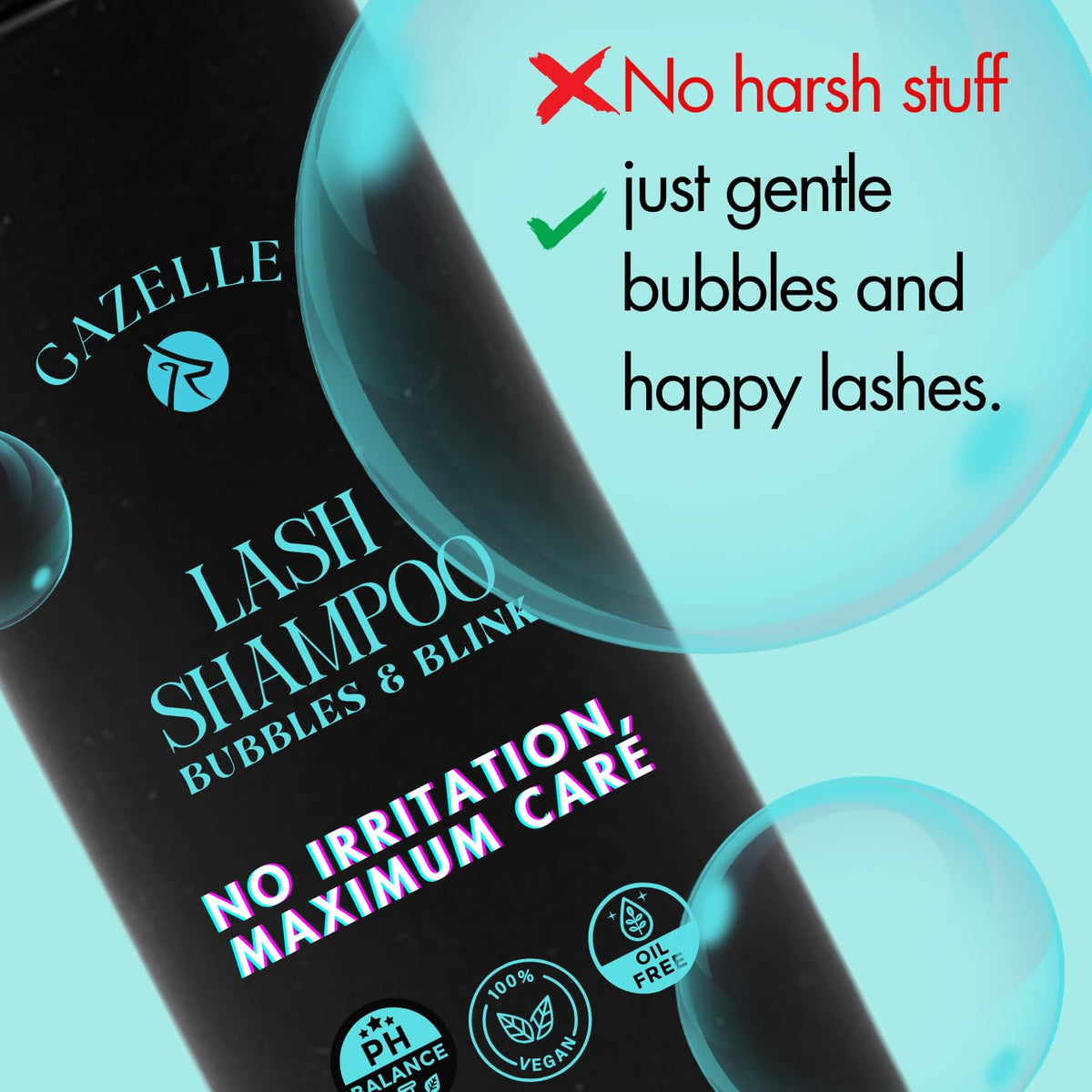 Gazelle plant based eyelash shampoo bottle side angle view