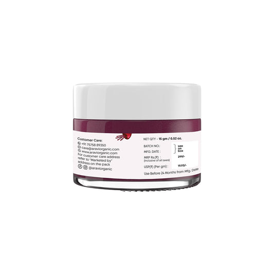 Aravi Organic lip scrub texture with beetroot and shea butter