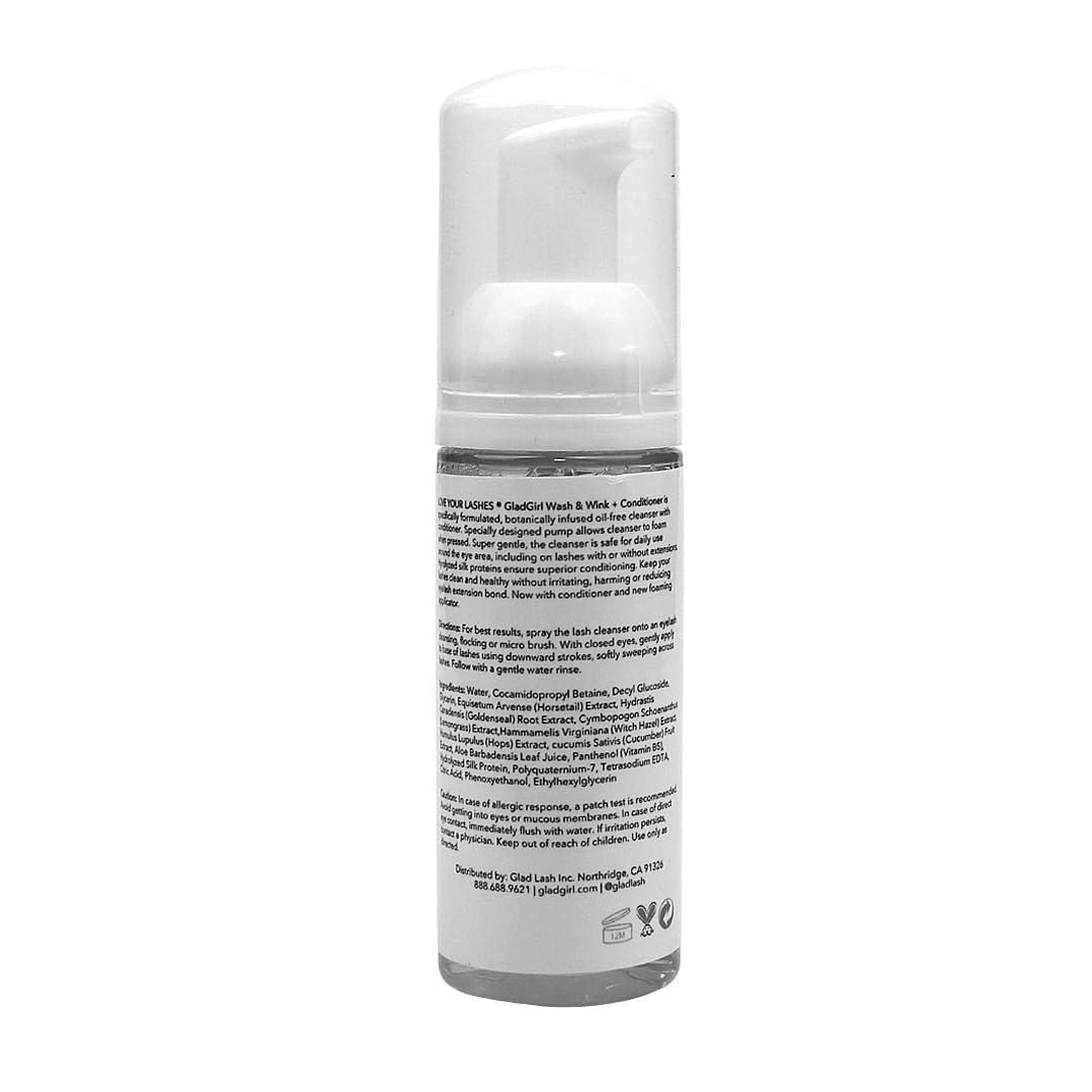 GladGirl eyelash shampoo and conditioner foam pump details