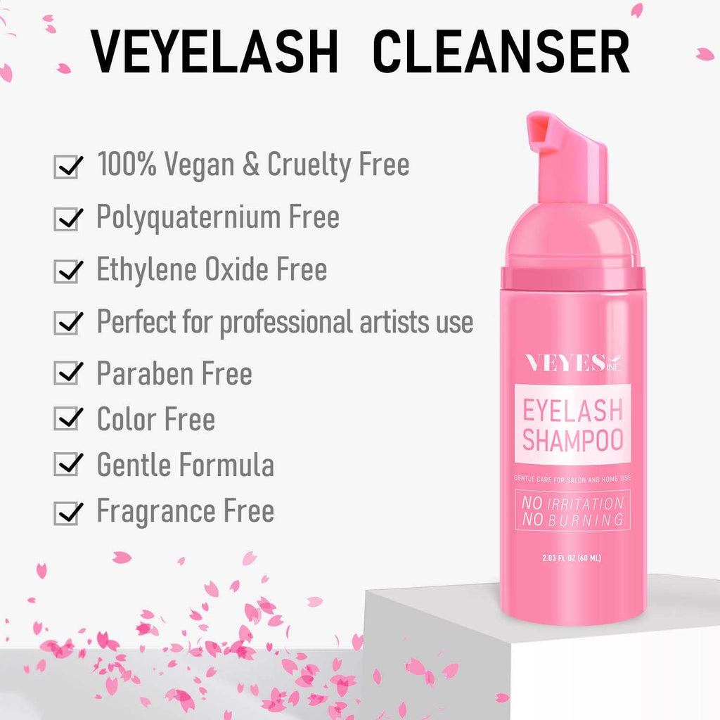 Veyes Inc eyelash extension cleanser packaging and soft brush
