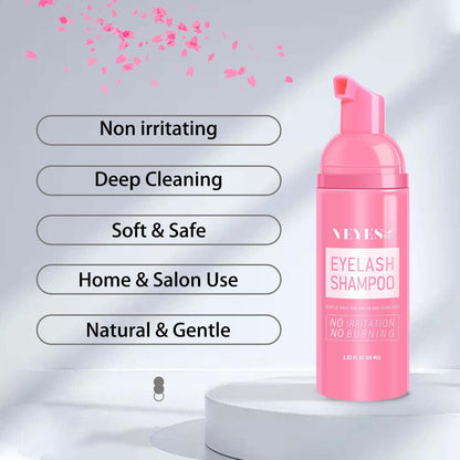 Oil free and sulfate free eyelash extension cleanser product packaging details