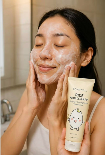 Authentic Bonny Hill Korean rice foam cleanser skincare product.