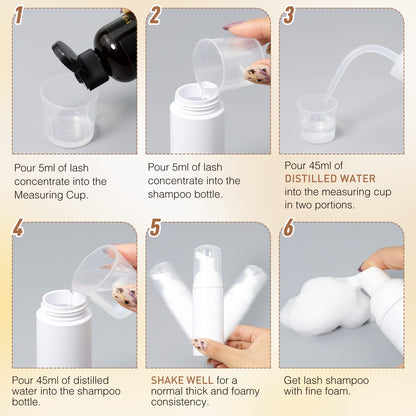 Close-up of the EMEDA lash extension cleanser being mixed with distilled water