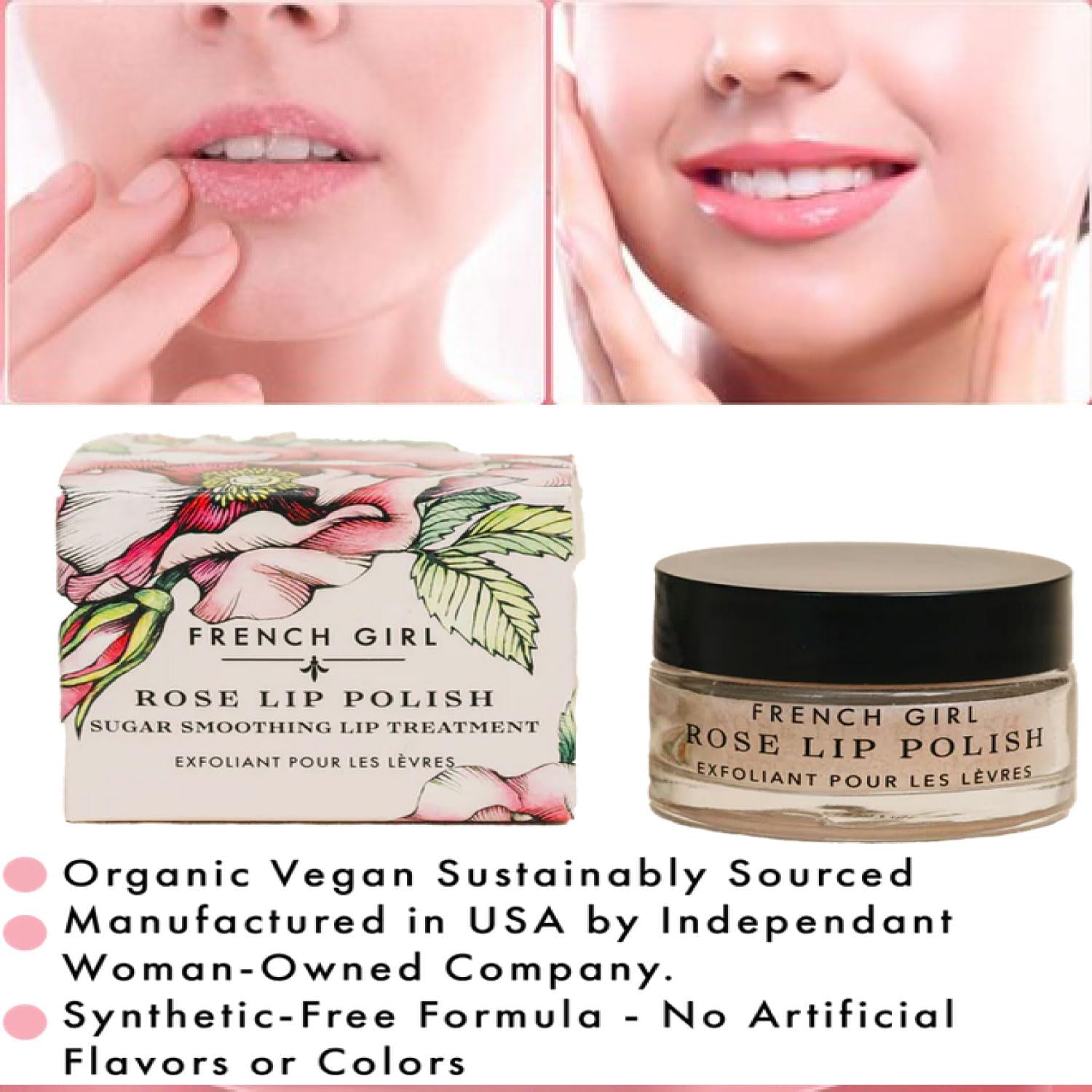 Close up of French Girl Rose Lip Polish sugar scrub texture