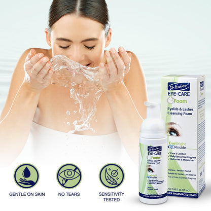 Dr. Fischer tea tree oil eye lid wash pump mechanism dispensing cleanser.