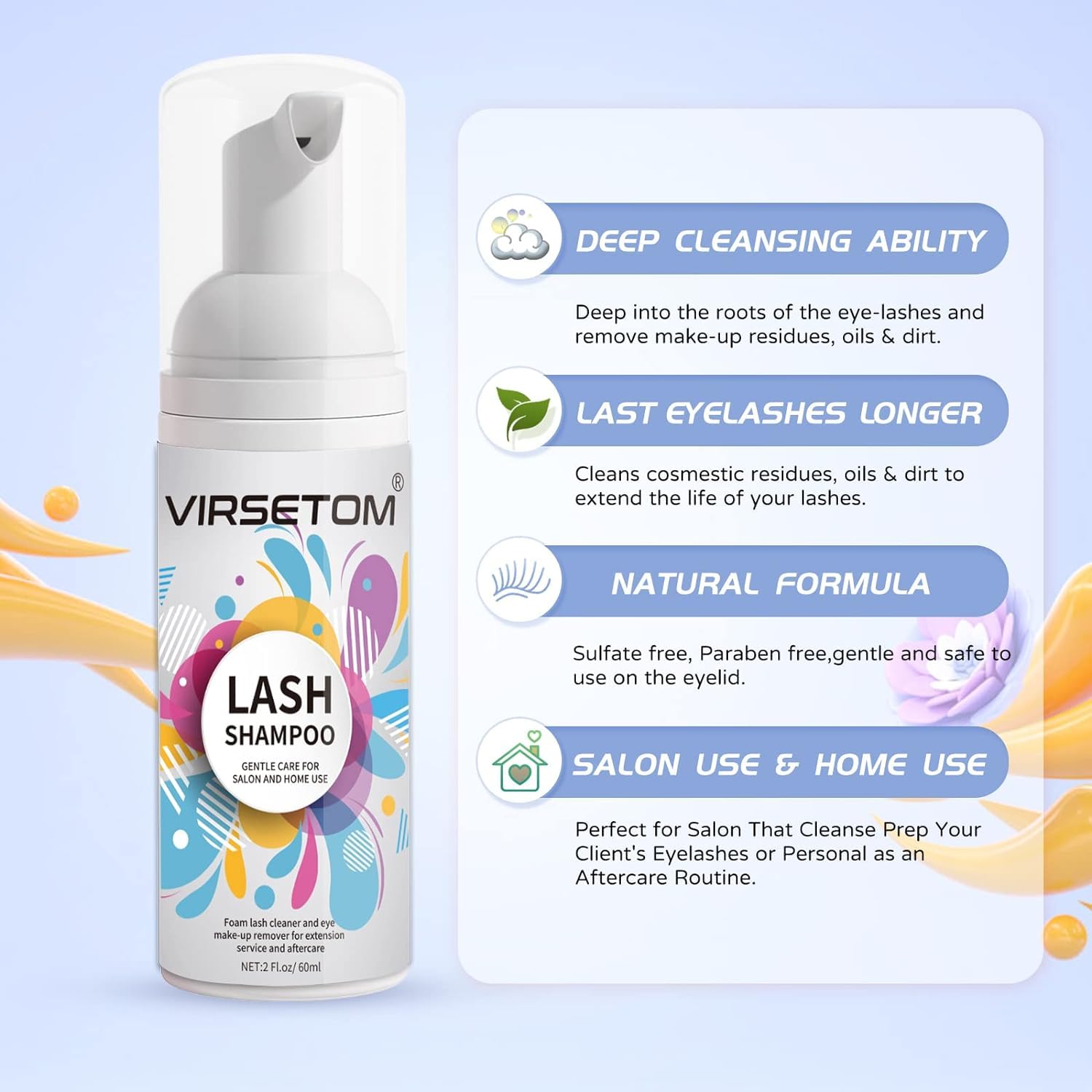 Vemofoper lash shampoo set including squeeze rinse bottle and soft cleansing brushes on a clean background