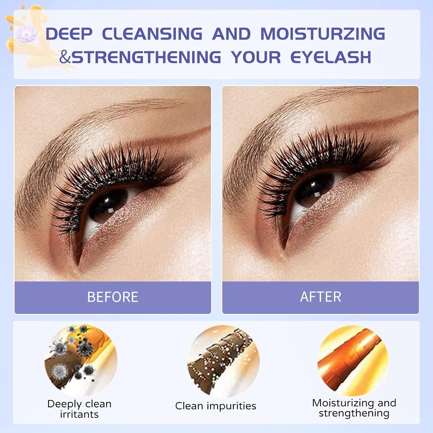 Paraben and sulfate free lash bath foam cleanser pump bottle close up display