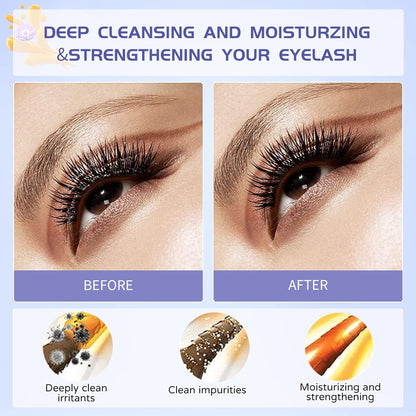 Paraben and sulfate free lash bath foam cleanser pump bottle close up display