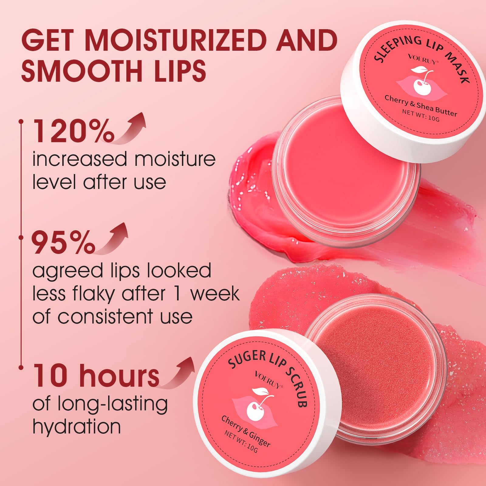 Cherry sugar lip scrub and sleeping mask containers