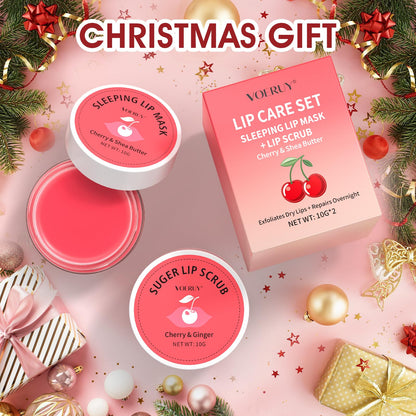 Travel size cherry lip exfoliator and moisturizer
