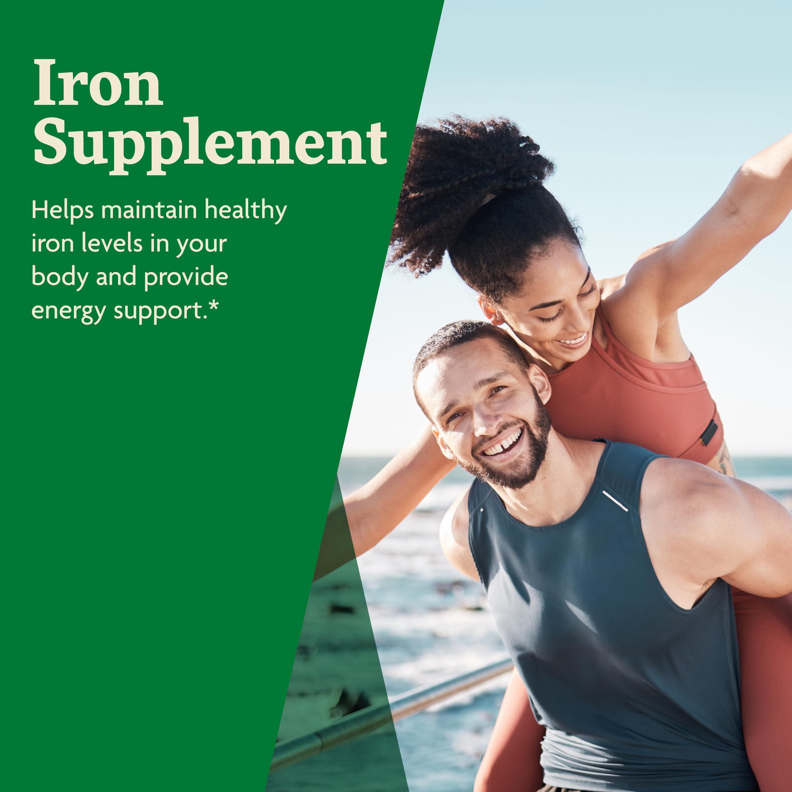Authentic imported Floradix daily energy support tablets packaging highlighting non constipating formula benefits.