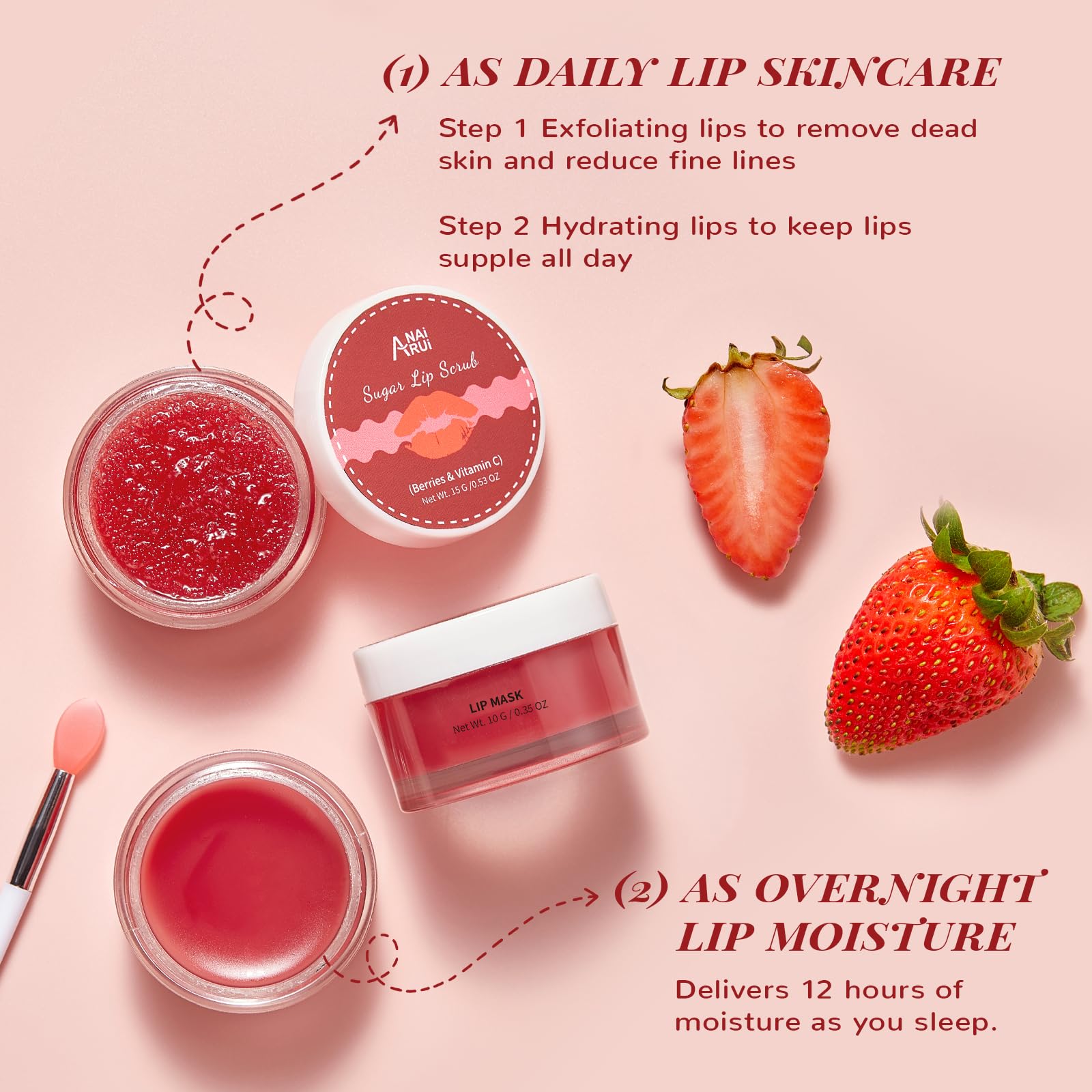 Strawberry scented lip scrub and mask texture
