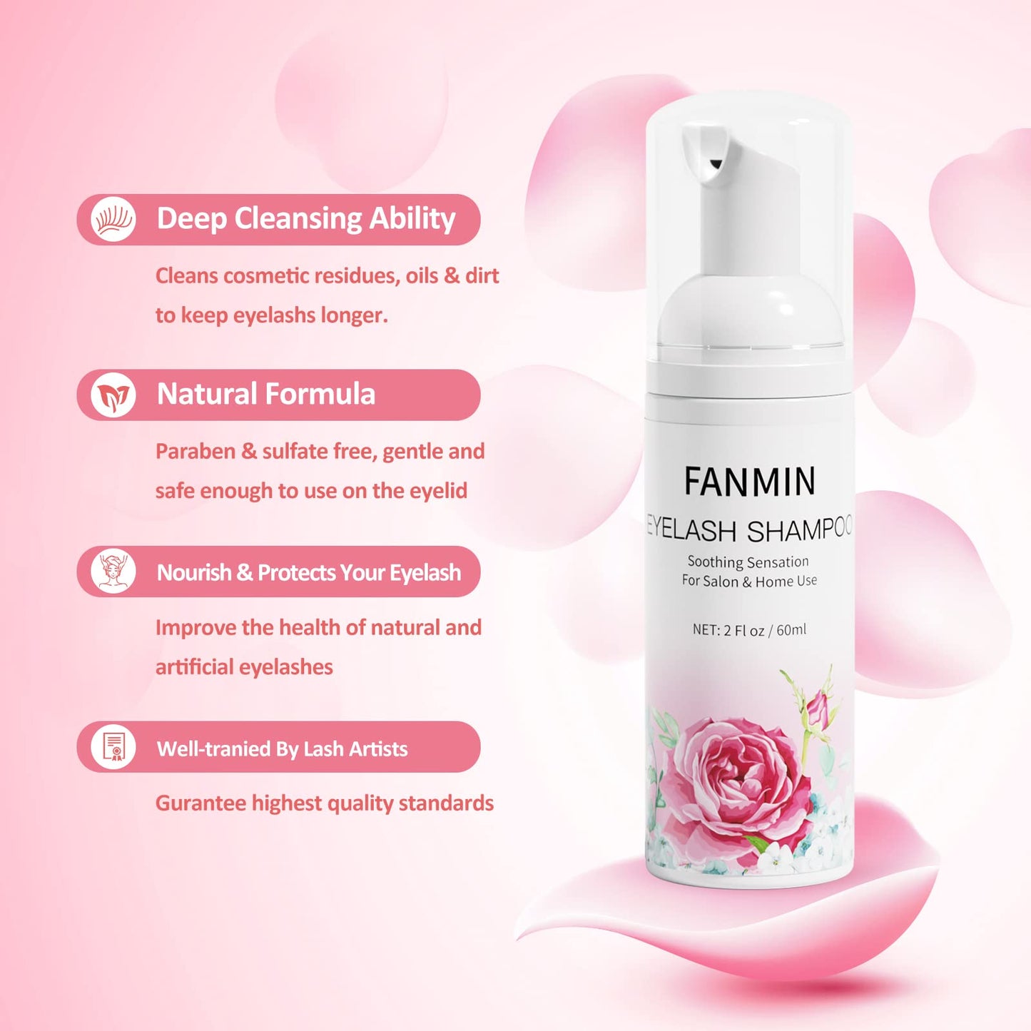 Fanmin lash bath kit containing foaming shampoo two brushes and a rinse bottle